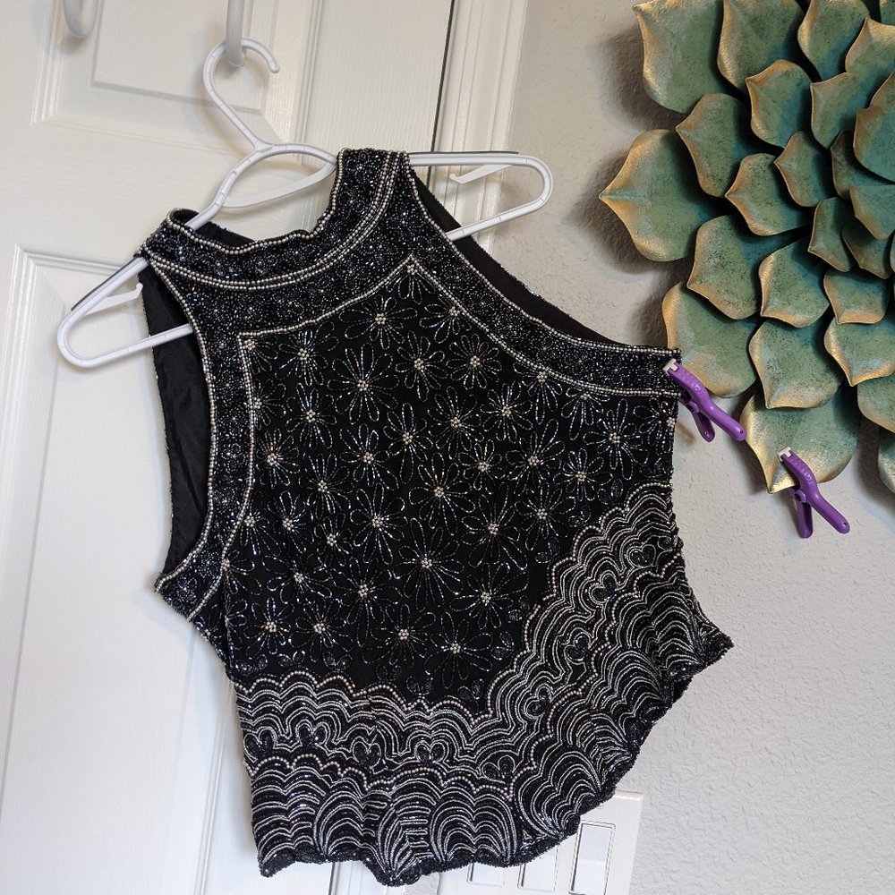 GEORGEOUS VINTAGE SILK, Papell BEADED top | L | EUC  STUNNING!